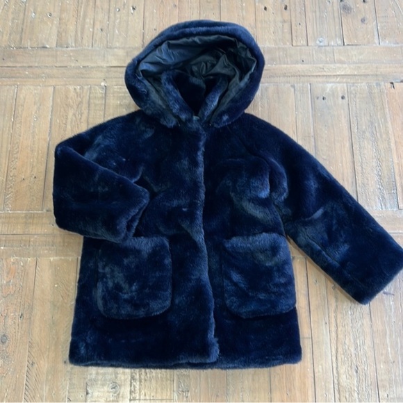 Jacadi navy faux fur hooded coat - Picture 1 of 9
